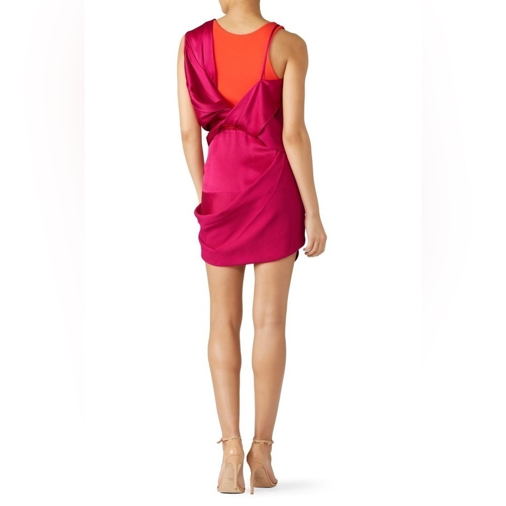 Nwt Atlein Hybrid Satin Draped Mini Dress Runway Color Block Fuchsia Sz 2 — image 3 of 8